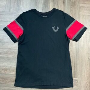 True Religion T-Shirt Mens Medium Black Red Sleeve‎ Logo Graphic Tee Y2K 2000's